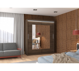 Tolóajtós szekrény tükörrel és LED világítással ROSETTE 180 Choco+Choco