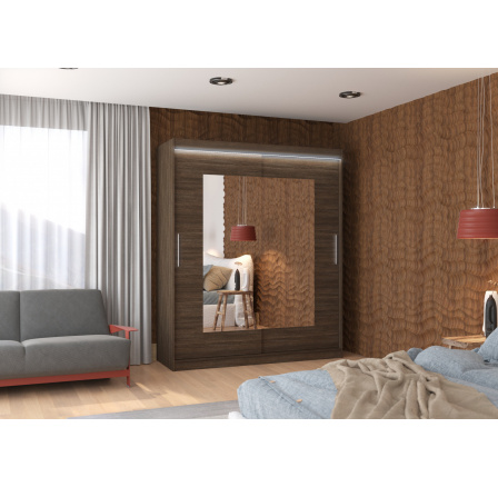 Tolóajtós szekrény tükörrel és LED világítással ROSETTE 180 Choco+Choco