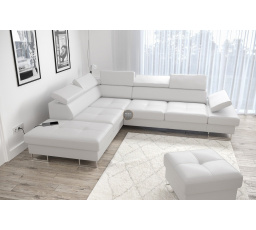 NAROŻNIK GALAXY Z FUNKCJĄ SPANIA 225X280 - lewa , Biała eko skóra