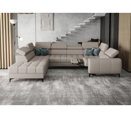 NAROŻNIK PORTO MAX I RELAX SKÓRA NATURALNA 225x350X193 CM - lewa , Skóra szara