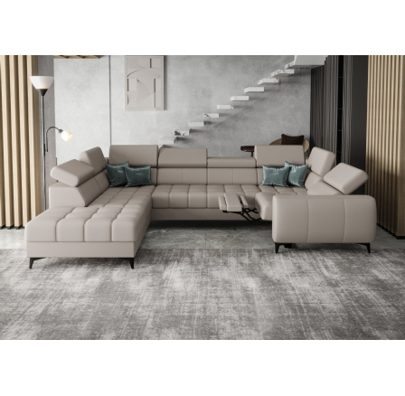 NAROŻNIK PORTO MAX I RELAX SKÓRA NATURALNA 225x350X193 CM - lewa , Skóra szara