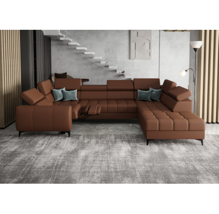 NAROŻNIK PORTO MAX I RELAX SKÓRA NATURALNA 225x350X193 CM - prawa , Skóra koniak