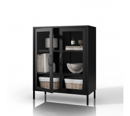 Üvegezett alacsony fekete vitrin: GINA Modern 800 x 1015 x 400 mm