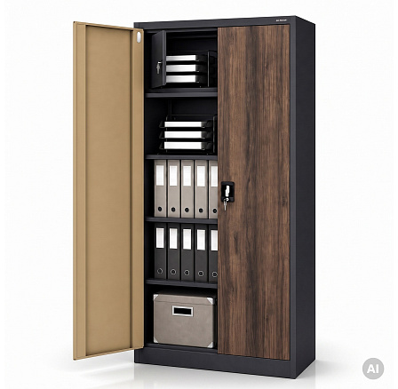 Fém szekrény tárolóhellyel antracit / dió: Eco Design TOMASZ, 900 x 1850 x 450 mm Fém szekrény tárolóhellyel antracit / dió: Eco Design TOMASZ, 900 x 1850 x 450 mm