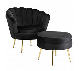 Fotel GRAND z Podnóżkiem Czarny Welurowy