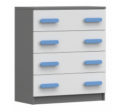 Komód 4S SMYK II - 02, Szürke/Fehér/Kék
