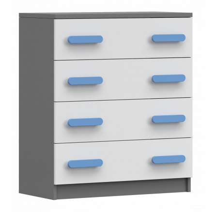 Komód 4S SMYK II - 02, Szürke/Fehér/Kék