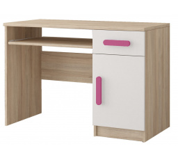 SMYK III - 08 íróasztal, Sonoma Tölgy/Fehér/Rózsaszín