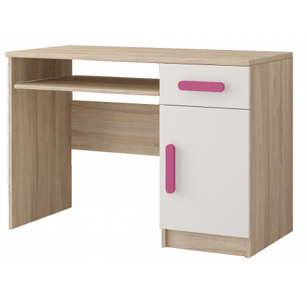 SMYK III - 08 íróasztal, Sonoma Tölgy/Fehér/Rózsaszín