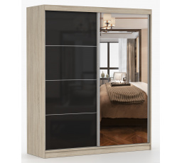 MULTI 31 gardróbszekrény - 183 cm, Sonoma Tölgy/Fekete Fényes