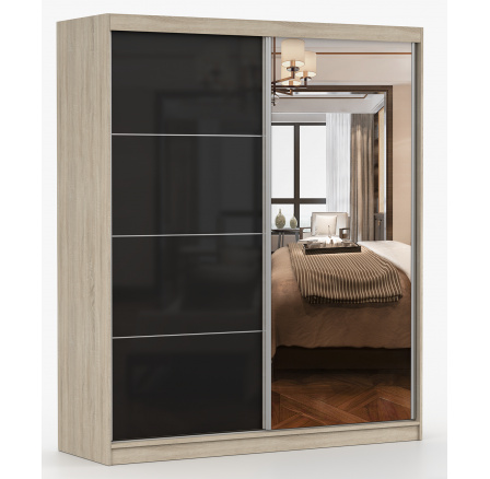 MULTI 31 gardróbszekrény - 183 cm, Sonoma Tölgy/Fekete Fényes