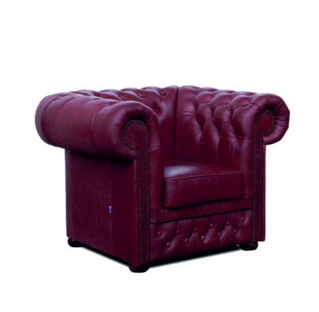 Křeslo Chesterfield Lord 1 kůže bordó