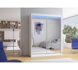 Tolóajtós szekrény tükörrel és LED világítással FLOREST 150 Fehér+Fehér