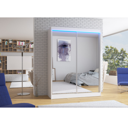 Tolóajtós szekrény tükörrel és LED világítással FLOREST 150 Fehér+Fehér