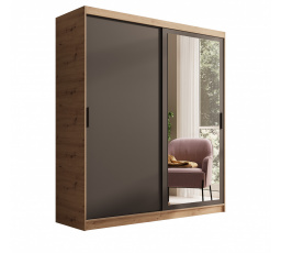 Tolóajtós és tükörrel ellátott Hailey 180 Artisan+Fekete ruhásszekrény