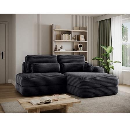 Ripeli sarokkanapéágy tárolóval, fekete bársony, jobbos Modullo 10 180x128 jobb 1