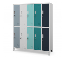 Fém zárható öltözőszekrény 10 rekesszel BARTEK, 1360 x 1720 x 450 mm, szürke-többszínű