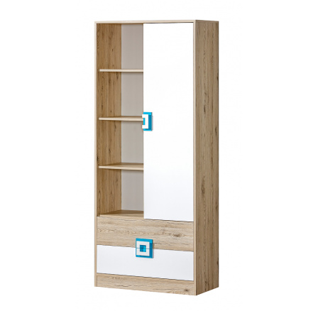Regál NICO 04, Světlý Dub/Bílá/Tyrkys