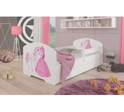 Ágy matraccal, korláttal és fiókkal PEPE PRINCESS AND HORSE 140x70 Fehér