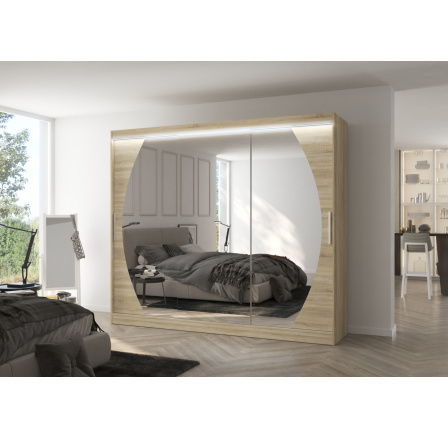 Tolóajtós szekrény tükörrel és LED világítással CAMBE 250 Sonoma+Sonoma Tolóajtós szekrény tükörrel és LED világítással CAMBE 250 Sonoma+Sonoma