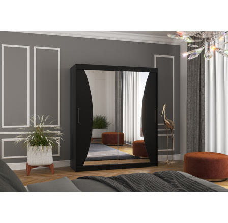 Tolóajtós szekrény tükörrel CHARLOTTE 180 Fekete+Fekete