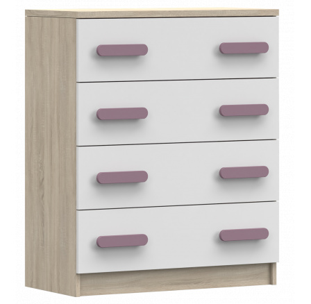 Komód 4S SMYK III - 02, Sonoma Tölgy/Fehér/Hanga