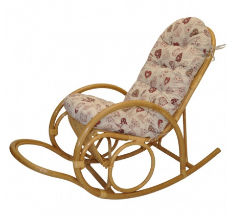 Ratanové houpací křeslo Jenaira medové polstr motiv červená srdce