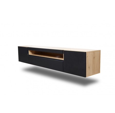 Závěsná TV skříňka Loftia 200 cm - artisan / černý mat