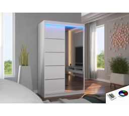 Tolóajtós szekrény tükörrel és LED világítással NICEA 120 Fehér+Fehér