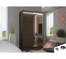 Tolóajtós szekrény tükörrel és LED világítással REWENA 120 Choco+Choco