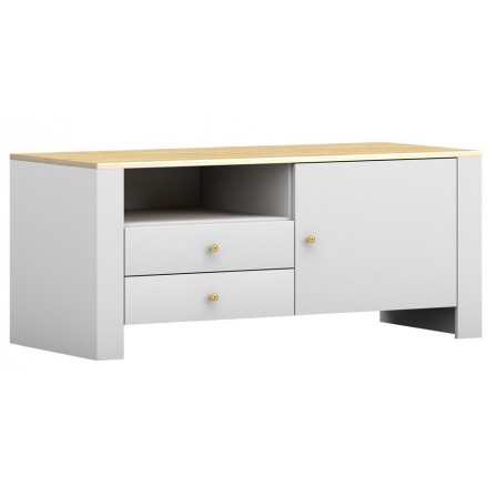 AGAWWA RTV 05 TV komód, Fehér/Hikora Tölgy