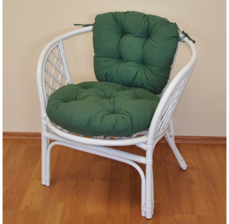 Ratanové křeslo Bahama bílé polstr tmavě zelený melír