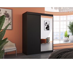 Tolóajtós szekrény tükörrel JORDI 150 Fekete+Fekete