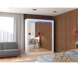 Tolóajtós szekrény tükörrel és LED világítással ETTORE 180 Fehér+Fehér