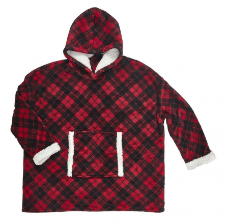 Bélelt kockás pulóver/snuddie piros