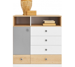 PIXEL PX9 komód, Keksz Tölgy/Fehér Lux/Szürke