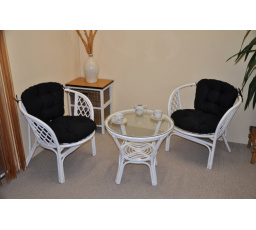 Ratanová sedací souprava Bahama bílá 2+1, polstry černé