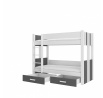 Kétszemélyes emeletes ágy ARTA 200x90 Fehér+Antracit