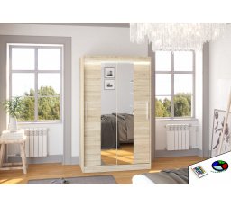 Tolóajtós szekrény tükörrel és LED világítással SANTOS 120 Sonoma+Sonoma