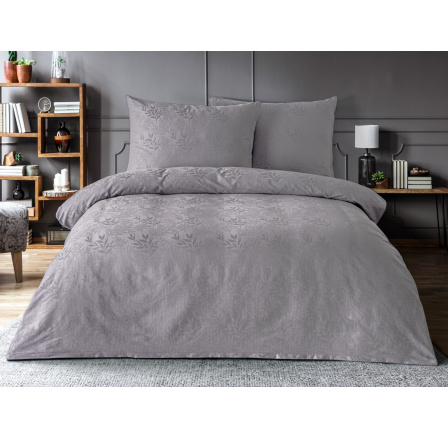 Saténový povlak na polštář se žakárovým vzorem listy světle šedé 45x60