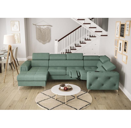 NAROŻNIK ORION MAX III RELAX Z FUNKCJĄ SPANIA 165x320x190 CM - Odcienie zieleni morskiej , prawa