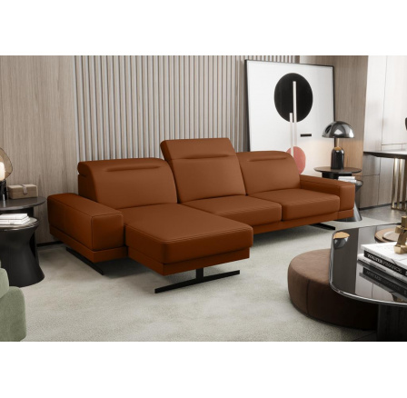 NAROŻNIK SKÓRZANY FIORE MINI 265x180 CM - Odcienie ceglaste , lewa