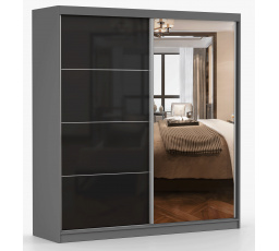 MULTI 31 gardróbszekrény - 203 cm, Szürke/Fekete Fényes