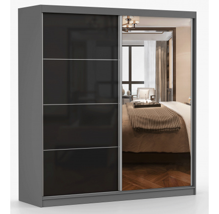 MULTI 31 gardróbszekrény - 203 cm, Szürke/Fekete Fényes