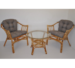 Ratanová sedací souprava Subaliu - polstry šedý melír