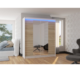 Tolóajtós szekrény tükörrel és LED világítással BALANCE 180 Fehér+Sonoma