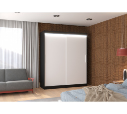 Tolóajtós szekrény LED világítással LINCOLN 180 Fekete+Fehér