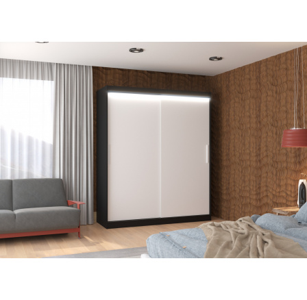 Tolóajtós szekrény LED világítással LINCOLN 180 Fekete+Fehér