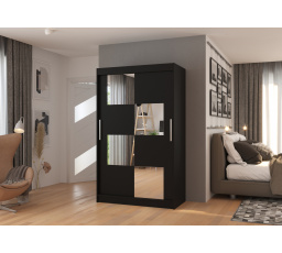 Tolóajtós szekrény tükörrel LUGANO 120 Fekete+Fekete