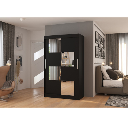 Tolóajtós szekrény tükörrel LUGANO 120 Fekete+Fekete